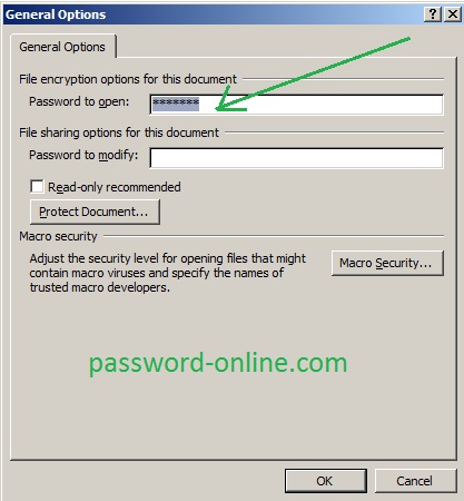 make 2010 word file secure by requiring a password